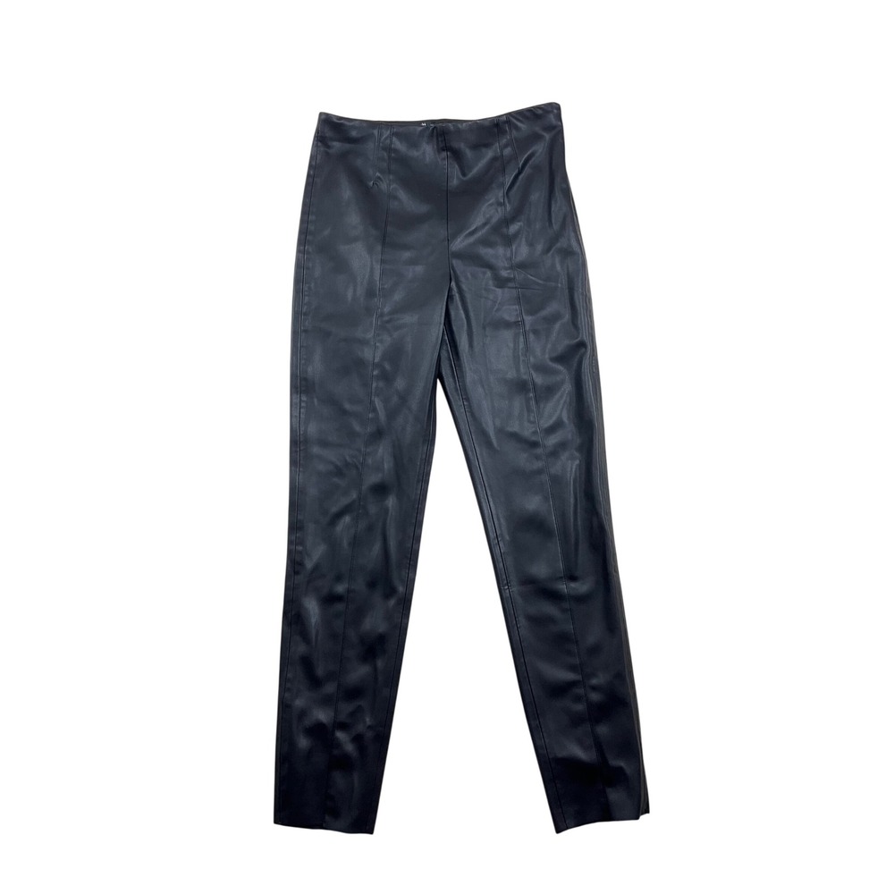 Zara Black Faux Leather Leggings High Waisted Seamed Front Slim Fit Pants Size M